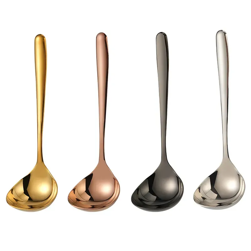 Stainless Steel Soup Spoons Thickened Long Handle Big Meal Spoon Hotel Dining Room Cooking Scoop Kitchen Tableware Supplies TH1367