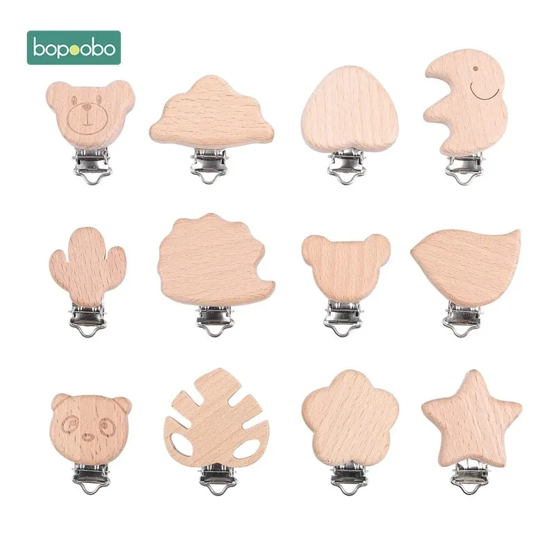 Bopoobo 20pc Sucette En Bois Coeur Clip Bébé Dentition Écologique Artisanat En Bois Factice Clips Pour Bébé né Dummy Clip Chaînes 240326