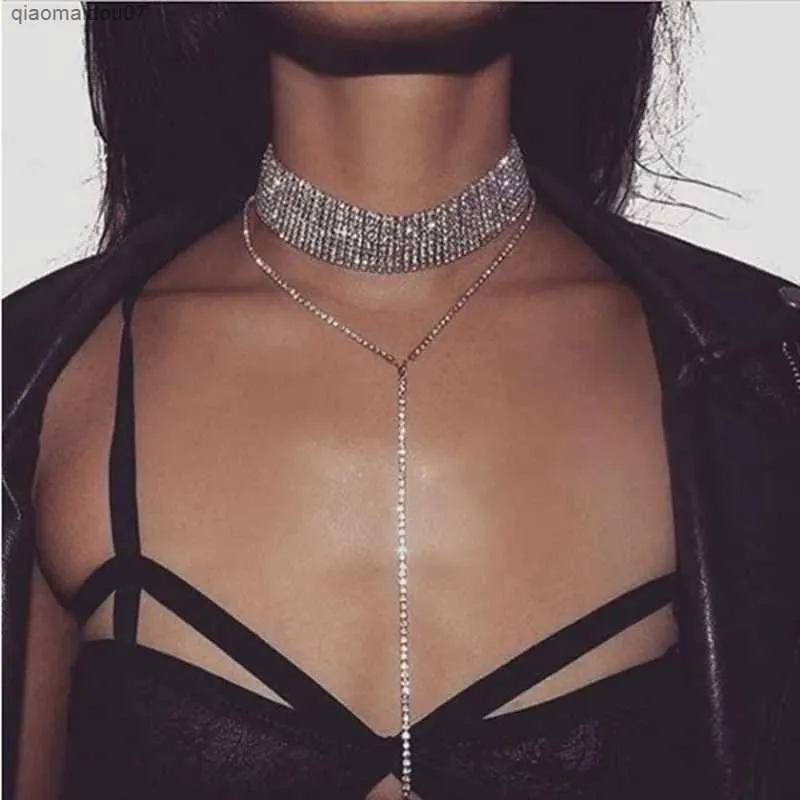 Hänge halsband med bundet halsband full diamant varmt vatten diamant halsband lyxig kristall ädelsten halsband glittrande halsband modern lång kedja juvelr