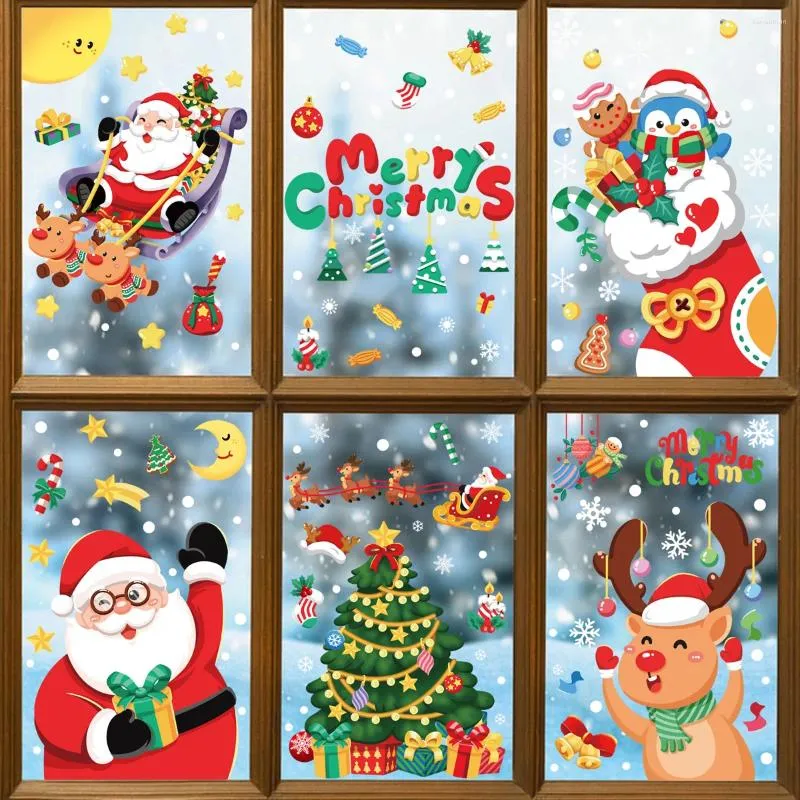 Raamstickers Kerstdecoratie Sneeuwvlok Sticker Kerstman Elanden Sneeuwpop Statisch Vrolijk