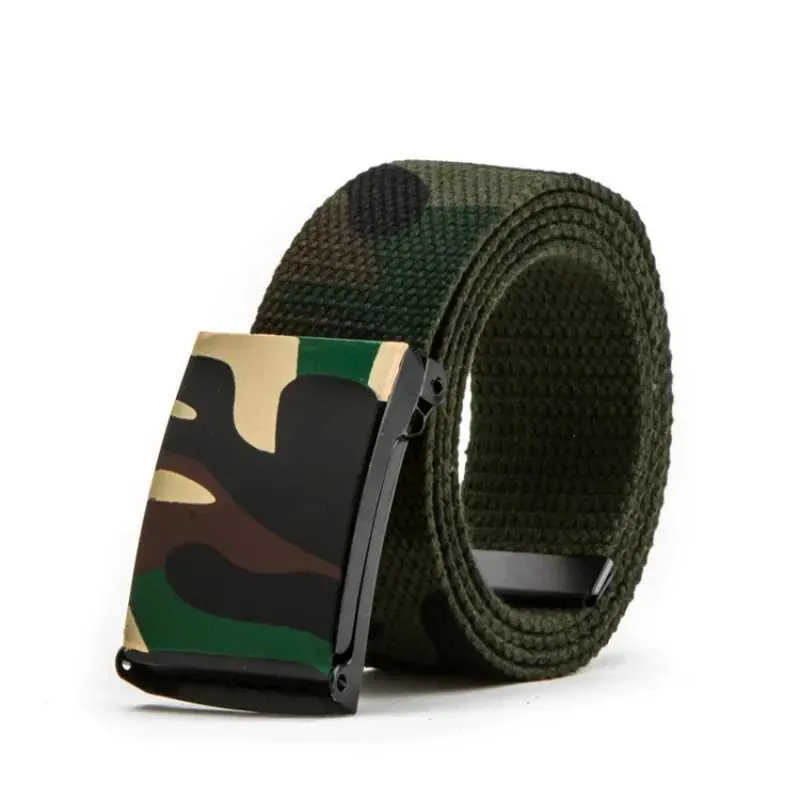 Riemen Nieuwe heren camouflage canvas riem met casual print graffiti riem paar camouflage tactische jeans gesp unisex y1 Q240401