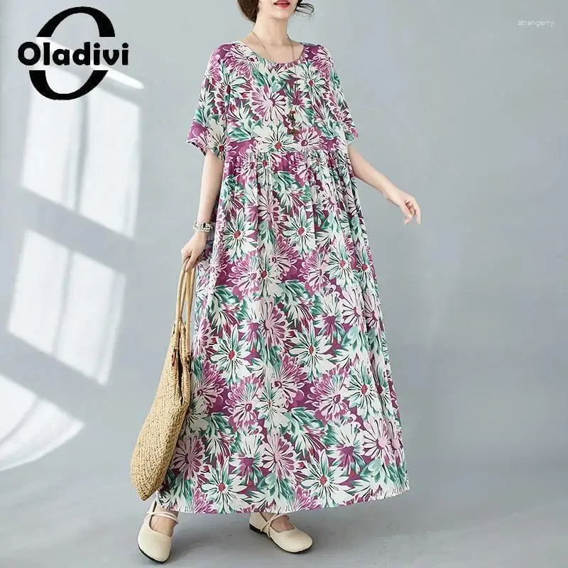 Abiti da festa L-8XL Abito da donna con stampa di moda di grandi dimensioni 2024 Abito estivo a maniche corte Casaual sciolto lungo oversize Boho 1031