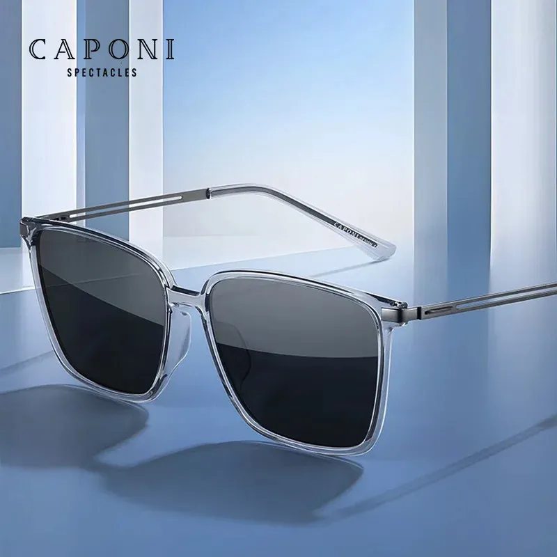 Caponi Classic Polarized Mens Sunglasses Super Elastic Bio-Steel Outdoor Sun Glases UV400 Protect Brand Designer Shades CP2345 240320