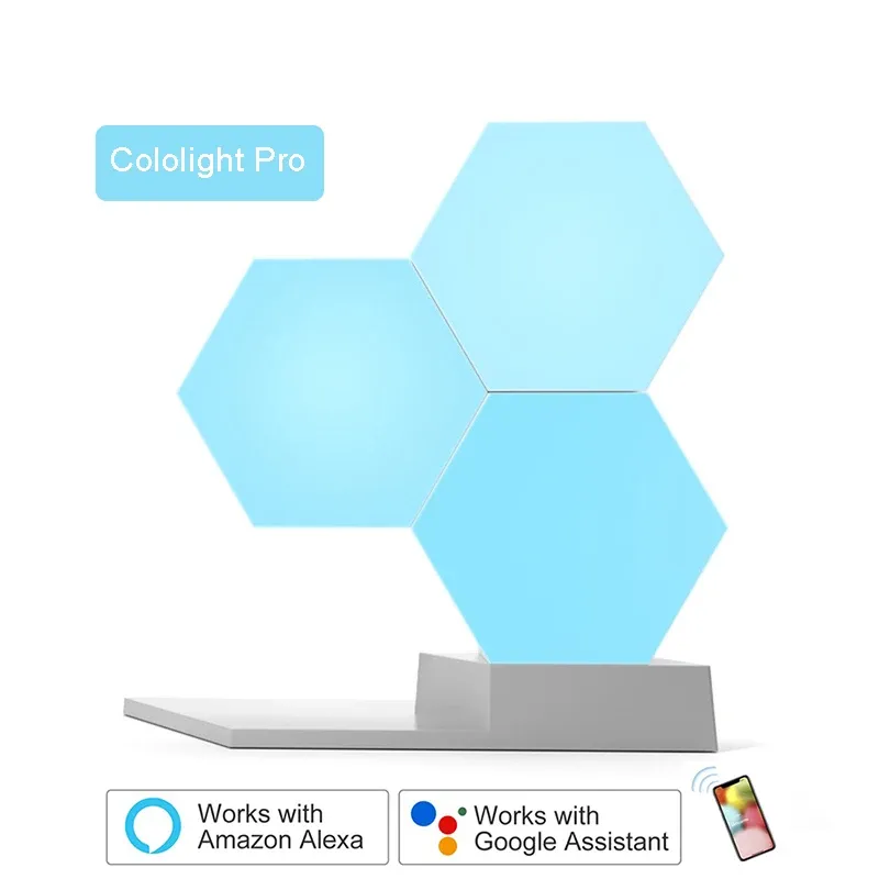 コントロールライフマートLED Quantum Light Smart Geometryの組み立てDIYランプWiFi Google Assistant Alexa Cololight App Smart Controlとの作業