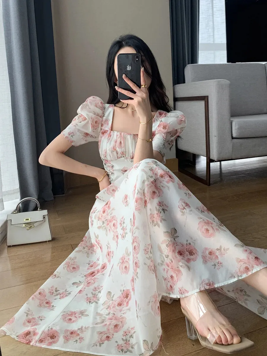Vintage Korean Chiffon Floral White Dress With Sleeves A Line Fairy Party  Midi For Women, Perfect For Summer Beach Wear And Casual Fashion Short  Sleeve Robe 240320 From You03, $14.09 In Bulk |
