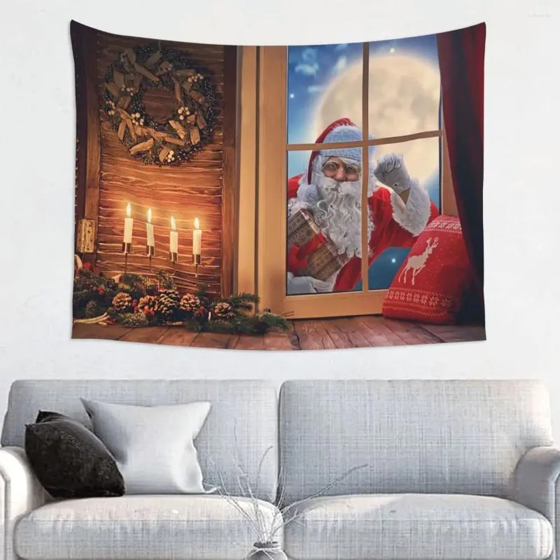 Tapisseries d'hiver joyeux noël Natale Navidad, tenture murale, année du père noël, couverture bohème, décor de dortoir