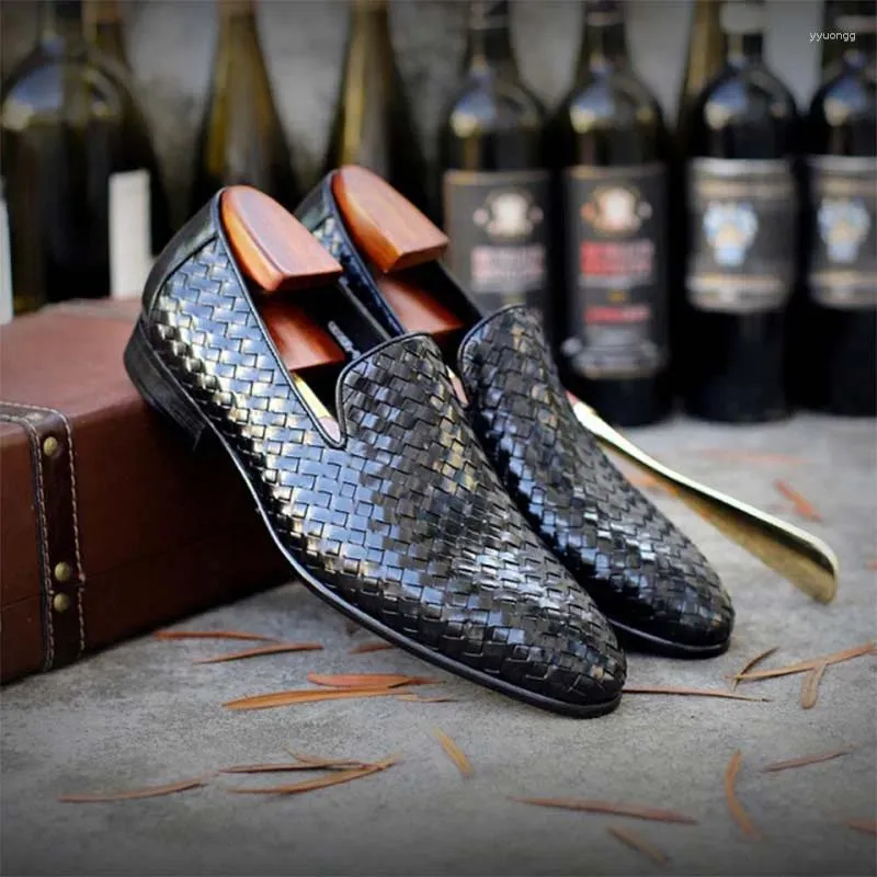 DHgate Mens Woven Leather British Style Loafers Dark Brown Casual Shoes for Leisure Weddings and Suits Shoes Accessories