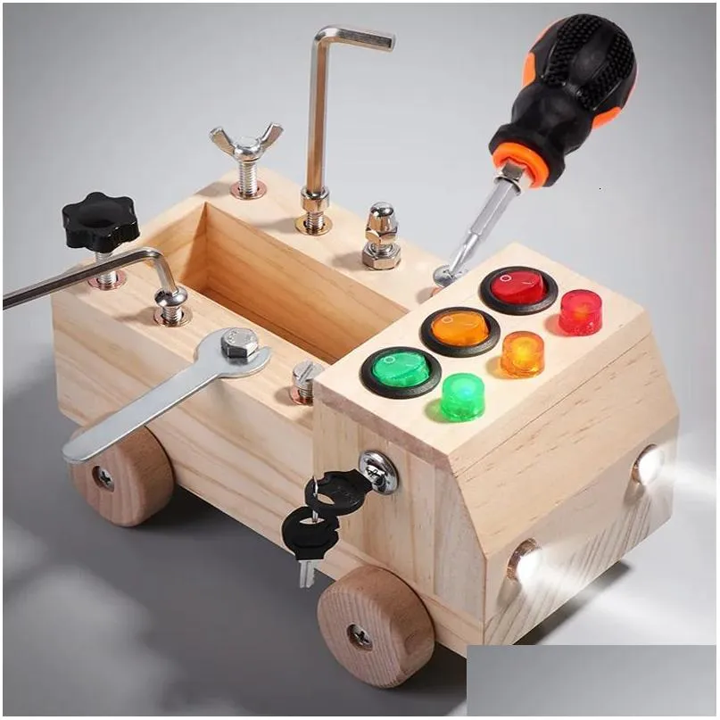 Intelligenz Spielzeug Kinder Holz Led Schalter Beschäftigt Board Demontage und Montage Schrauben Muttern Werkzeug Auto Montessori Frühe Bildung Puzz Dh7Dn