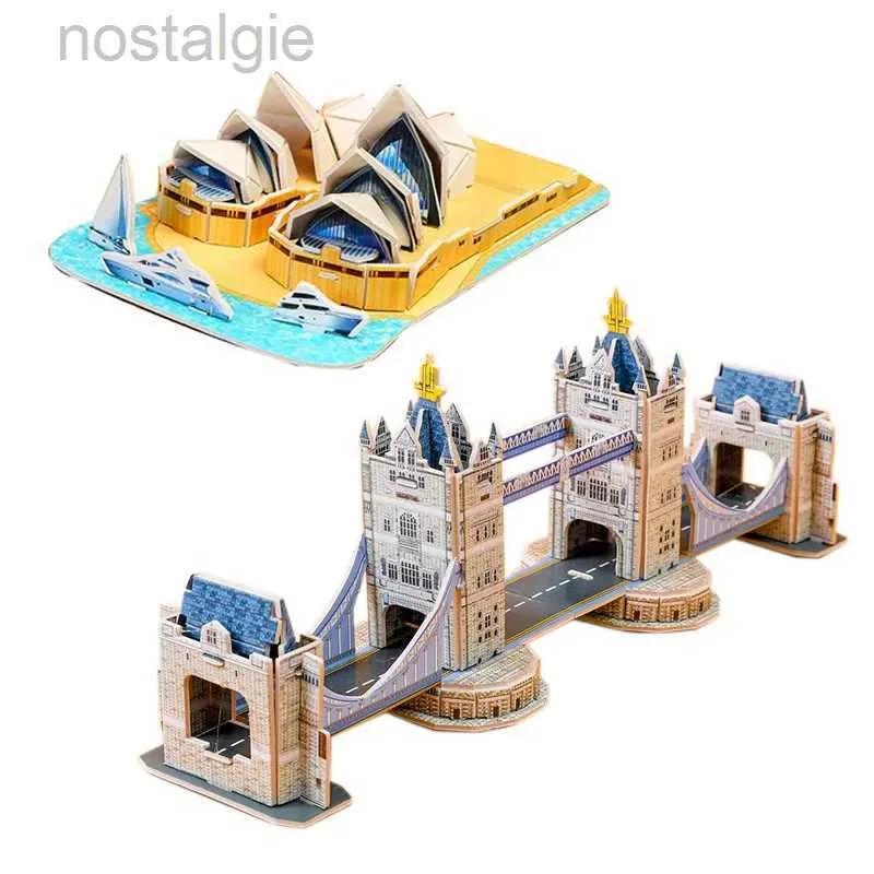 Blocks 3D Cardboard Puzzle Famous Architecture Buildings Assembling Model Childrens Handmade DIY Puzzle Toys 240401