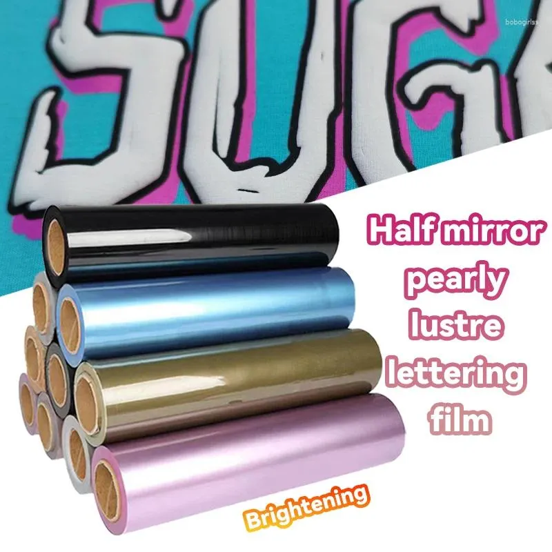 Window Stickers BHUNITY Wholesale 4.49 164ft Heat Transfer HTV Half-mirror Pearlescent Lettering Film For Clothing Printing