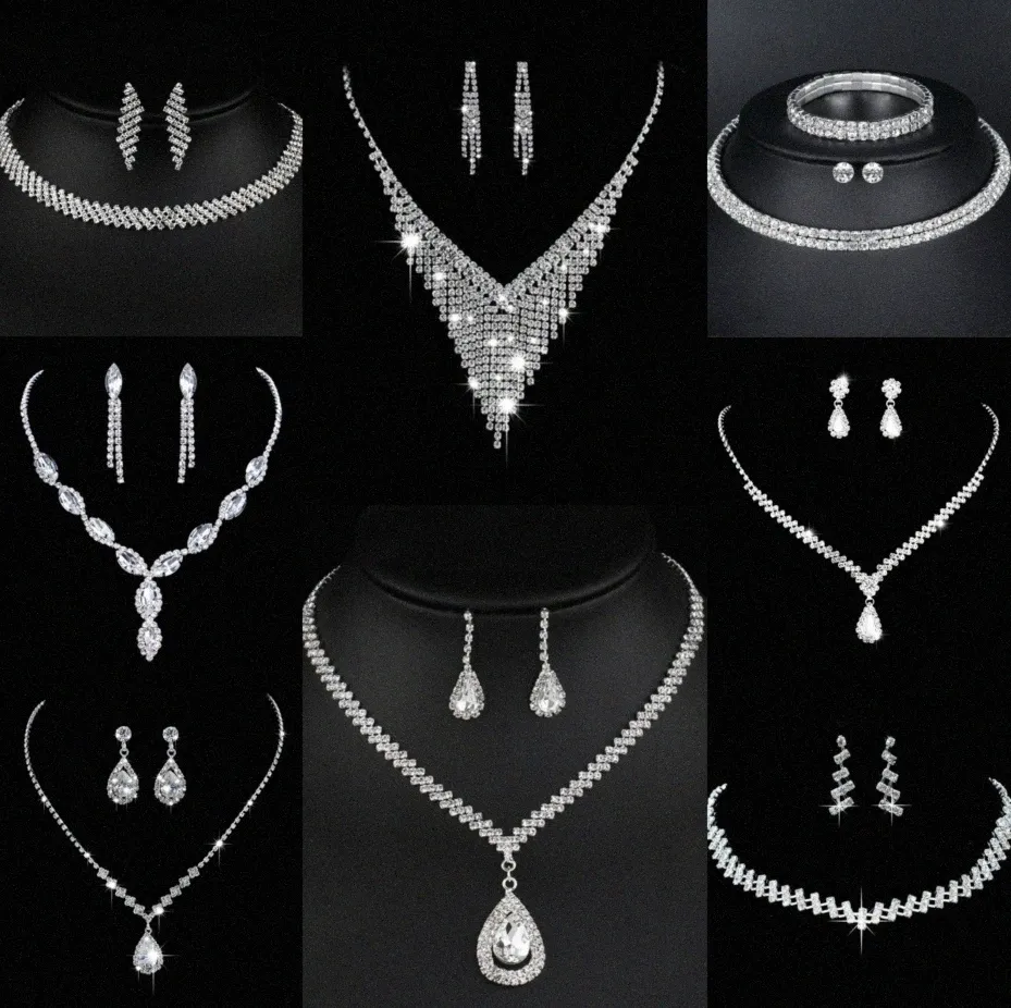 Valuable Lab Diamond Jewelry set Sterling Silver Wedding Necklace Earrings For Women Bridal Engagement Jewelry Gift V6gz#