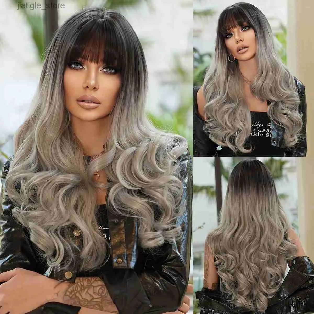 Perruques synthétiques NAMM Long Curly Silver Grey Wig For Women Cosplay Daily Party Overhead Dyeing Curly Wigs Wigs Synthetic Wigs Wig Wig Y240401