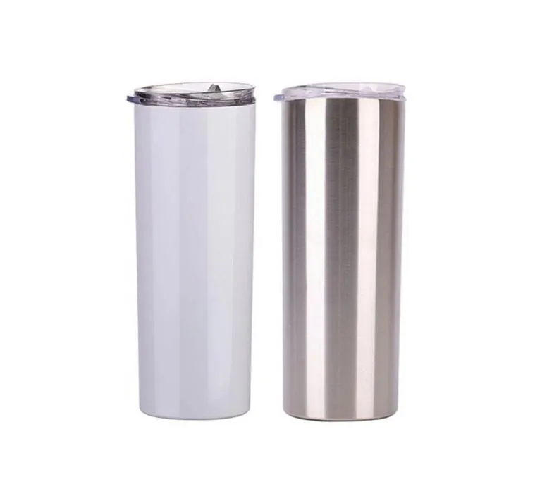 20oz Sublimatie Skinny Tumblers blanco witte beker met deksel rietje RVS drinkbeker vacuüm geïsoleerde water koffiemok zee sh4990942