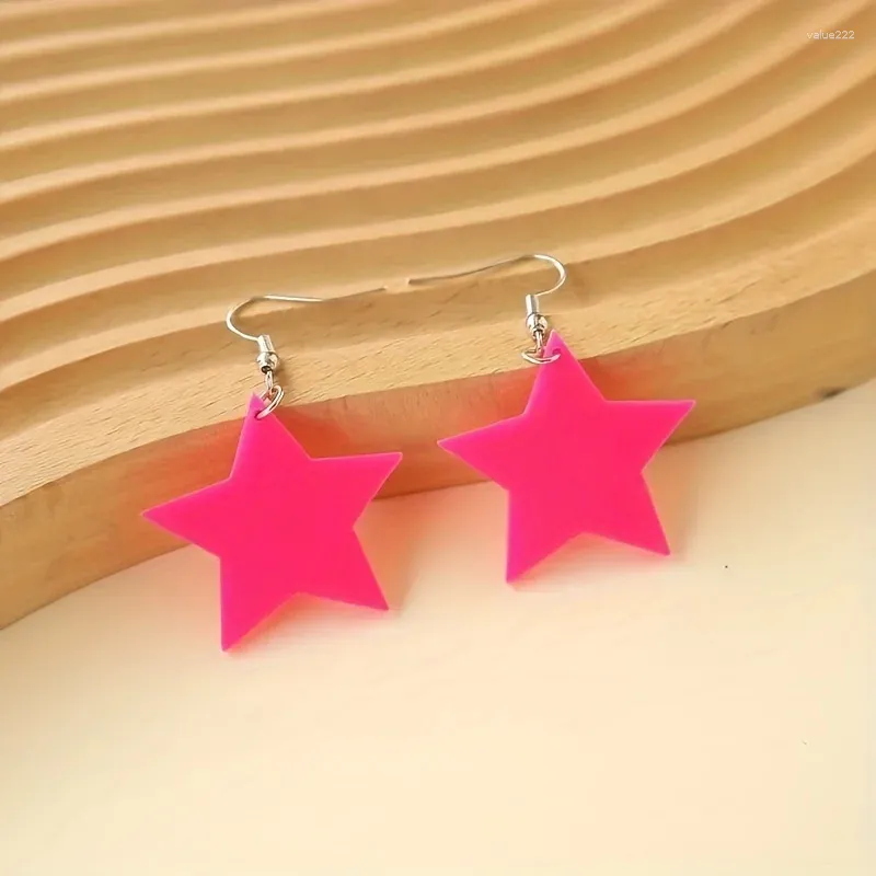 Boucles d'oreilles rétro Y2K en acrylique Fluorescent, Rose rouge, étoile à cinq branches, ornements d'oreilles de fiançailles pour PartyClub