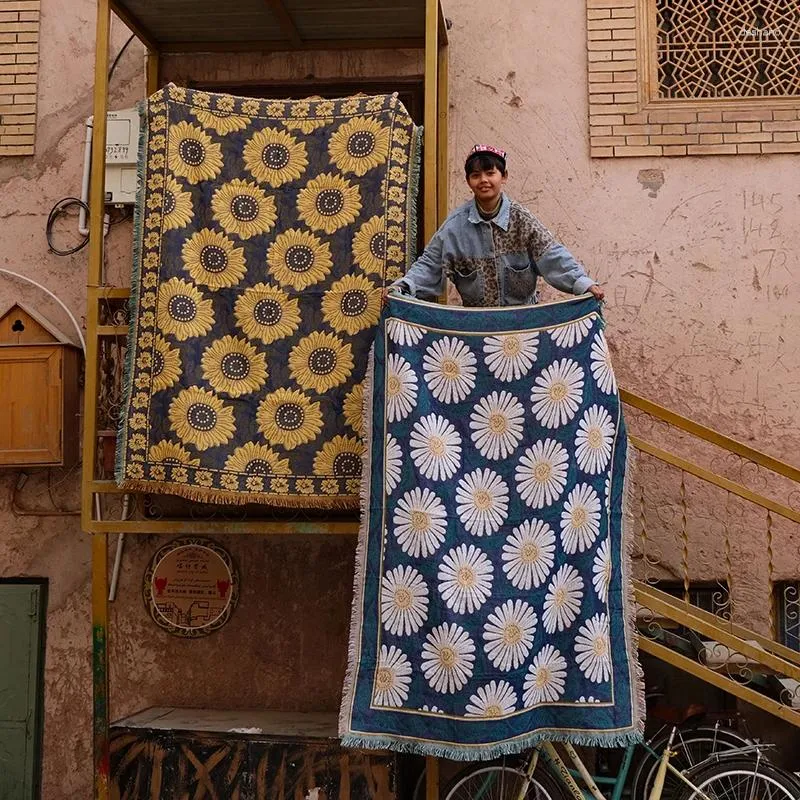 Coperte Coperta floreale divano modello girasole tiro da viaggio per letto soggiorno arazzo tappeto S copertura in maglia
