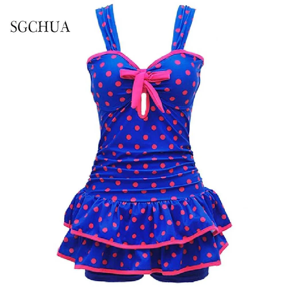 Women's Swimwear Cute pink polka dot womens swimsuit 2021 plus size pleated lace pleated two-piece bikini bow weight loss push up swimsuit J240330