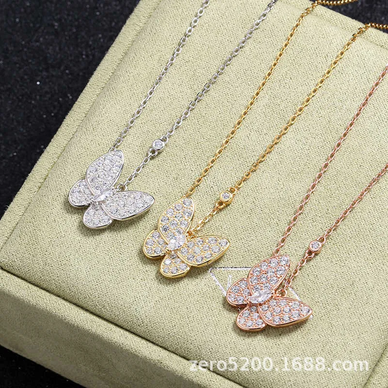 Designer High Version Van Butterfly Collana a diamante Full Diamond per donne 18k rosa oro placcata con ciondolo a catena del colletto trasmissione in diretta