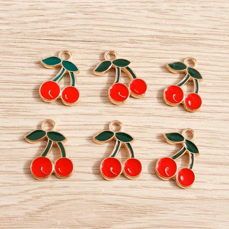 Charms 10pcs 16x18mm Cute Enamel Fruit Cherry For Jewelry Making Drop Earrings Bracelet Pendants Necklace DIY Crafts Accessories