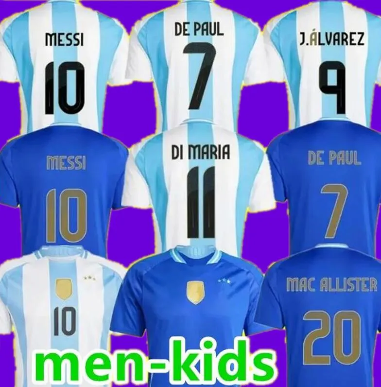 Messi Argentina Soccer Jersey 2024 2025 Copa America Cup Camisetas Kids Kit 2025 National Feeld 24 25 Home Away Football Shirt Player Version Di Maria Lautaro Martinez