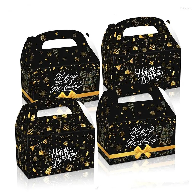 Envoltura de regalo 4pcs Feliz cumpleaños Tema Caja de papel Fiesta Bolsa de dulces Palomitas de maíz Favor Cupcake S