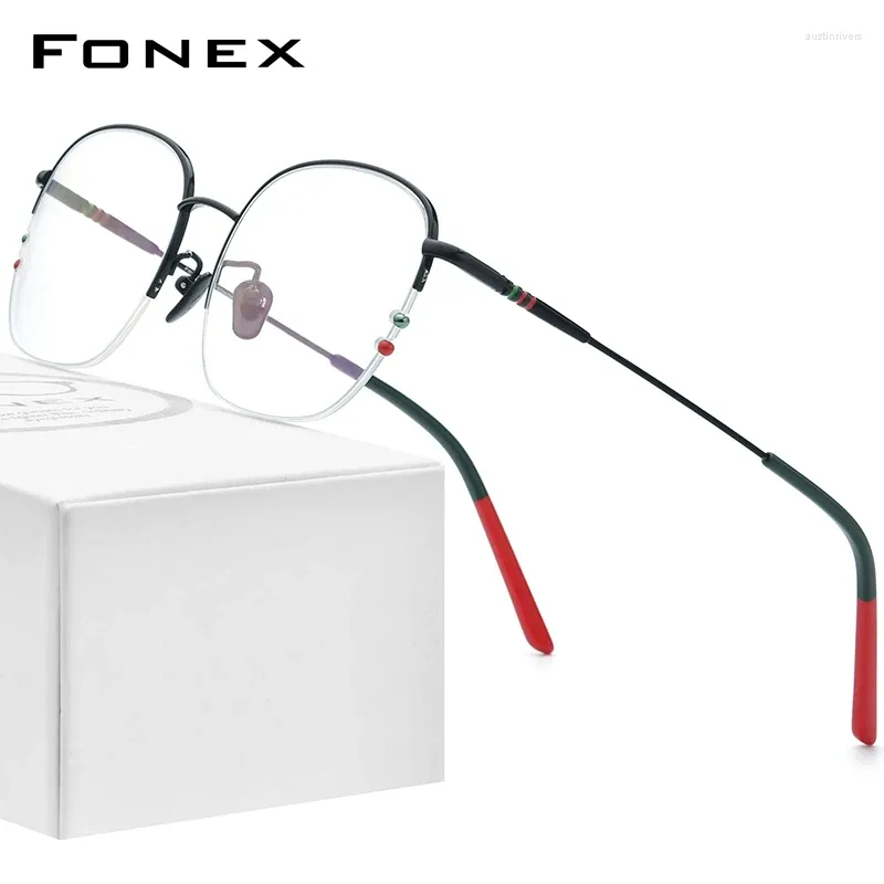 Lunettes de soleil Cadres FONEX Titane Lunettes Cadre Femmes Semi Sans Monture Surdimensionné Carré Lunettes De Prescription Demi Optique Lunettes F85715