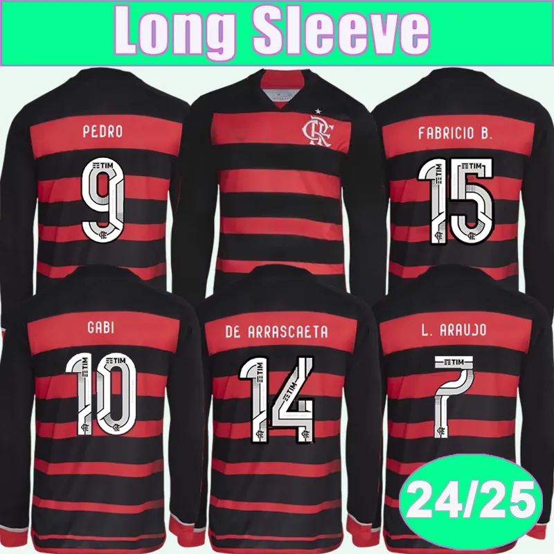 2024 25 Flamengo Pedro Mens lange mouw voetballen Jerseys Gabi de Arascaeta L.araujo Fabricio B. Everton Goncalves Homefootball -shirts