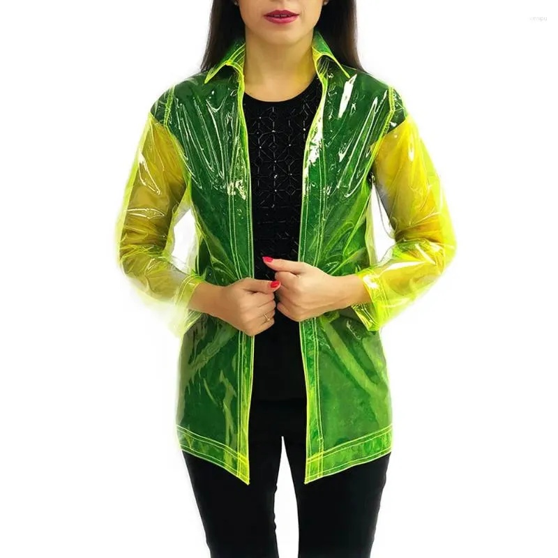 レディースジャケットパーティー透明PVC長袖女性パンクメンズターンダウンネックビニールプラスチックコートエキゾチックなクラブウェアショートップス衣装