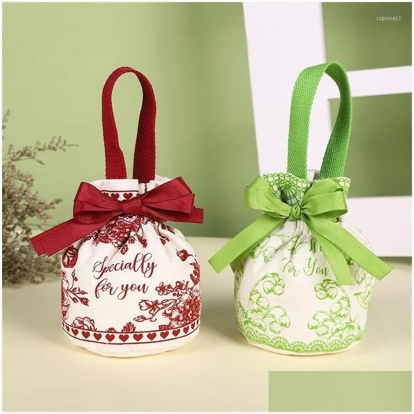 Gift Wrap 1Pc Red/Green Birthday Party Cloth Bag With Handle Canvas Bags Wedding Candy Kids Packaging Supplies Drop Delivery Dh4Pl