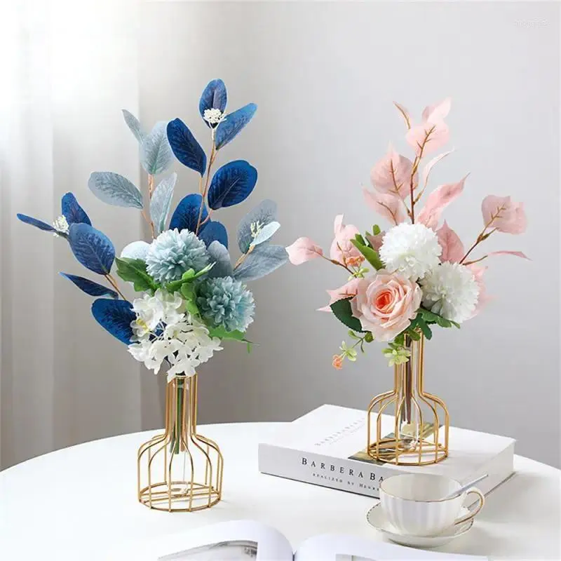Vases pour les fleurs transparente en verre hydroponique vase doré accessoires de décoration maison moderne nordique moderne salon
