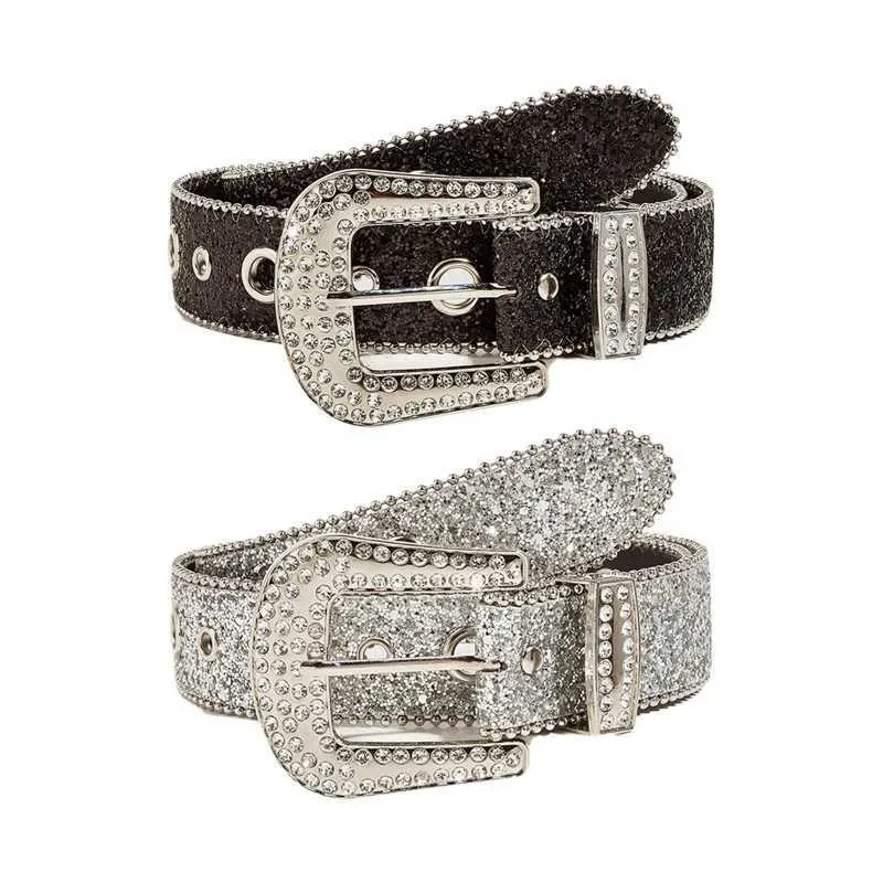 Bälten Vuxen bälte Glänsande Rhinestone Belt Womens Luxury Crystal Studded Belt Jeans Formell klänning Q240401