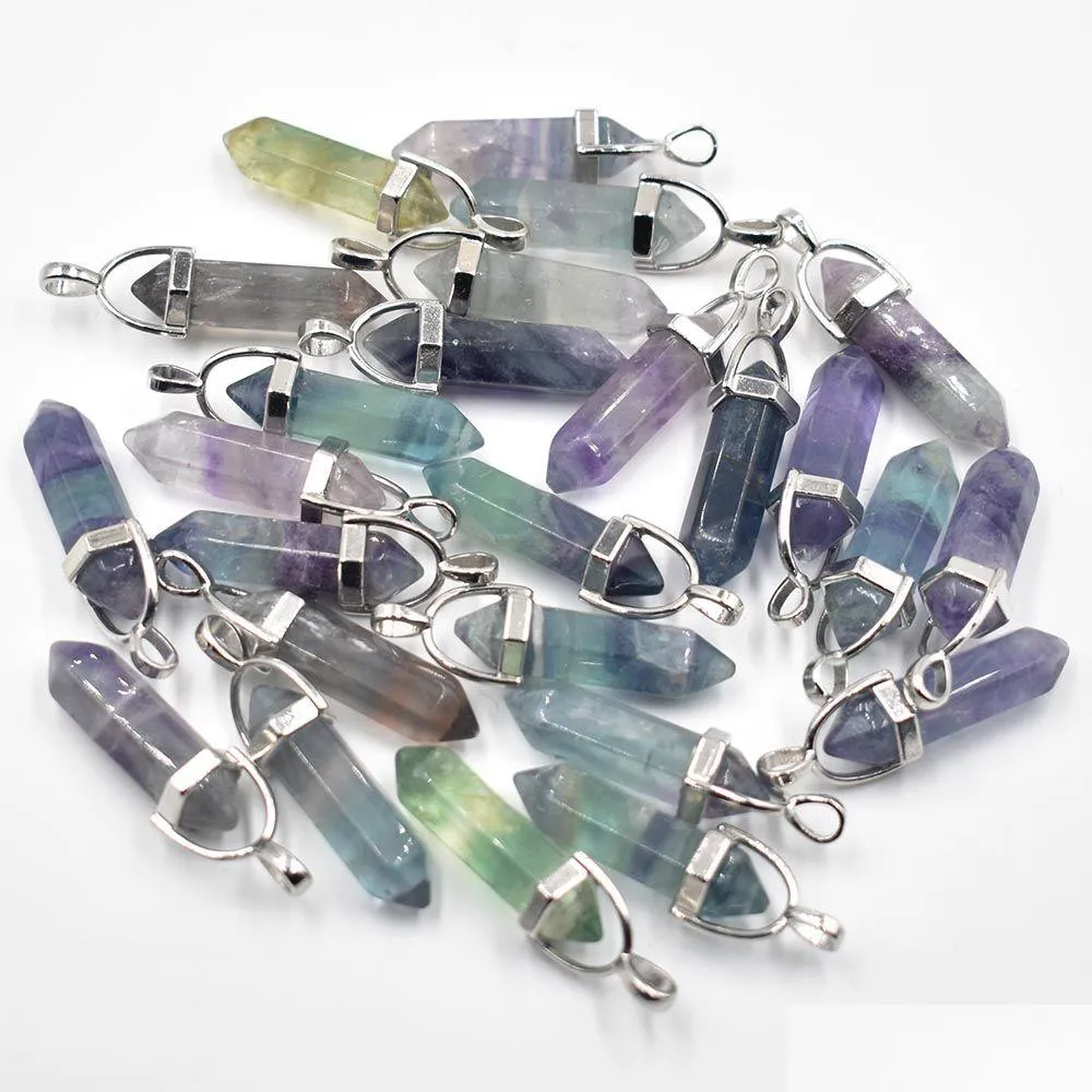 Charmes En Gros Mode Bonne Qualité Naturel Fluorite Pierre Pilier Point Chakra Pendentifs Pour La Fabrication De Bijoux Livraison Directe Résultats Co Dhamn