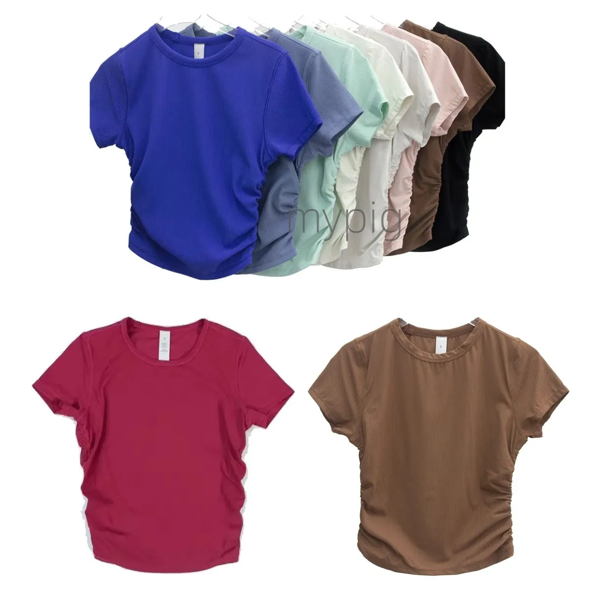 Camiseta de Yoga para mujer, ropa deportiva de manga corta ajustada de secado rápido con hilo expuesto para el ombligo, ropa deportiva de entrenamiento