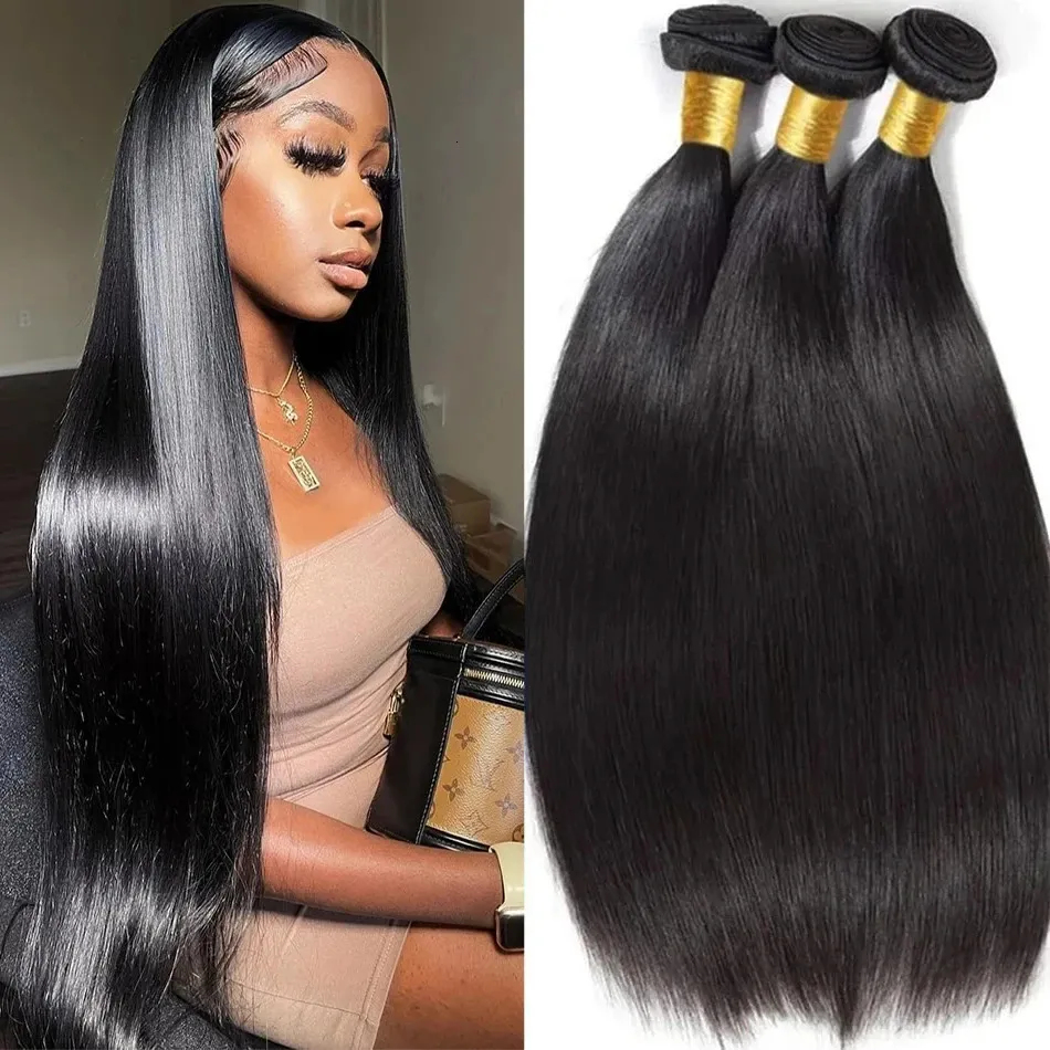 حزم نسج بشعر بشري مستقيم 30 بوصة 12 A برازيلي لون طبيعي 100 REMY 1 3 4 WEFT 240327