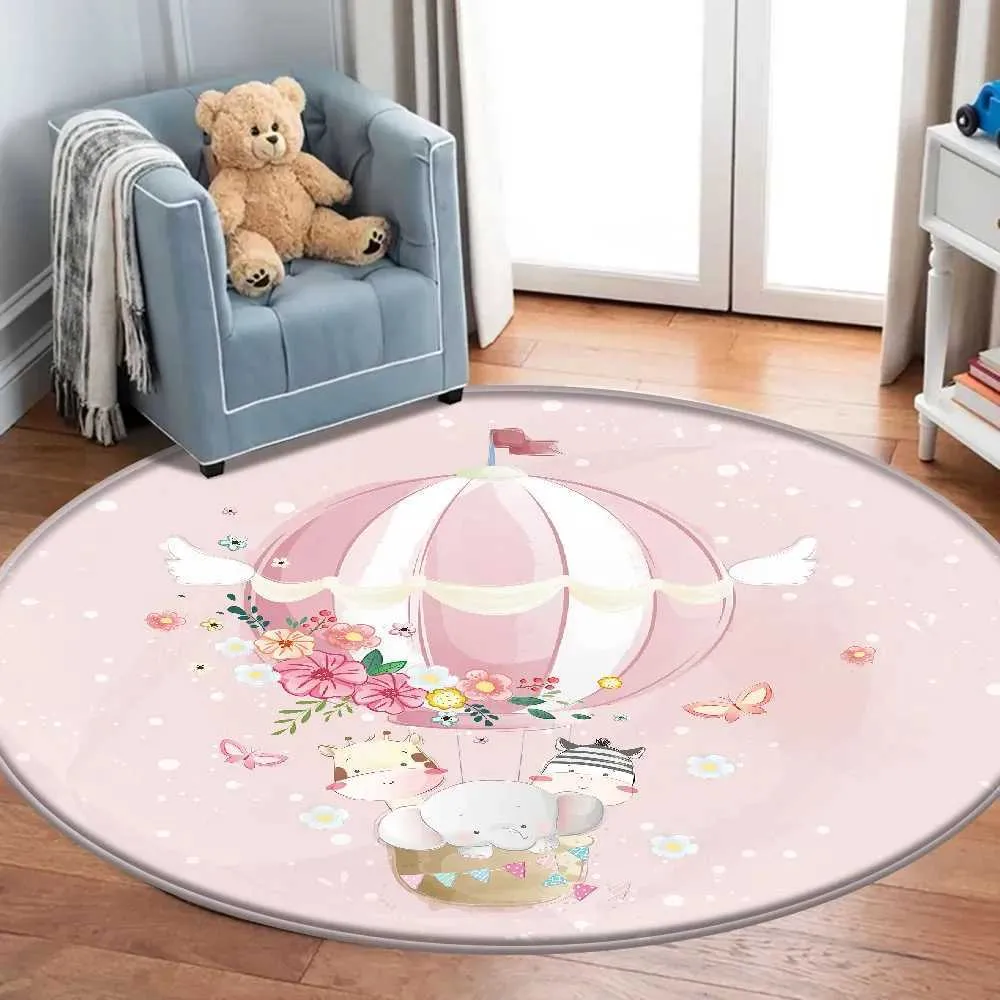 Rug Cartoon Pink Flower Balloon Animal Play Mat Non Slip Baby - Main Image