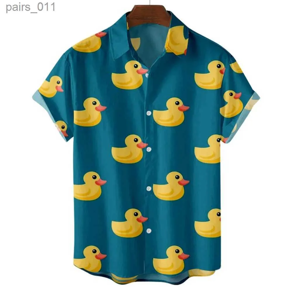 Erkekler rahat gömlek ördek 3d baskı yaz plaj gömlek erkek çiçek moda hawaiian rahat kısa kollu tek göğüslü ithal giyim sokak kıyafetleri 240402