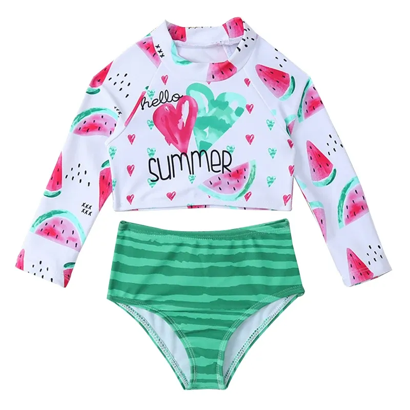 Set Kids Girl Long Manches High Waist Bikini Rash Guard Upf50 + Suncreen Sweet SweinSuit Nawmelon Childwwurs de maillot de bain Little Girl Bath