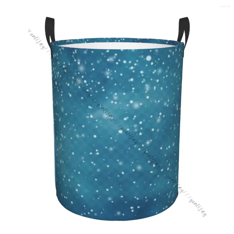 Laundry Bags Bathroom Basket Falling Snow With Snowflakes And Clouds Folding Dirty Clothes Hamper Bag Home Storage