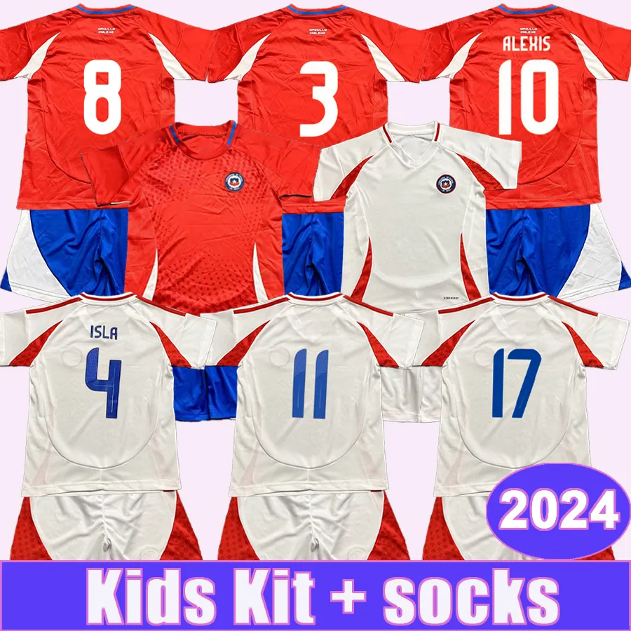 2024 Chile Alexis Vargas National Team Kids Kit Soccer Jersey Osorio Perez Osorio Home Away Child Football Shirts Kort ärmuniformer