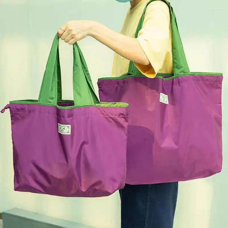 ショッピングバッグ旅行食料品バッグの女性大容量スーパーマーケットのドローストリング再利用可能な折りたたみ式防水肩ハンドバッグ