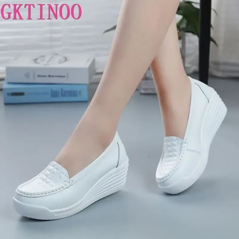 Pumps gktinoo neue Frauen echte Leder -Sneakers Plattform Schuhe Keile weiße Lady Casual Schuhe Schwangerschuh Größe 3440