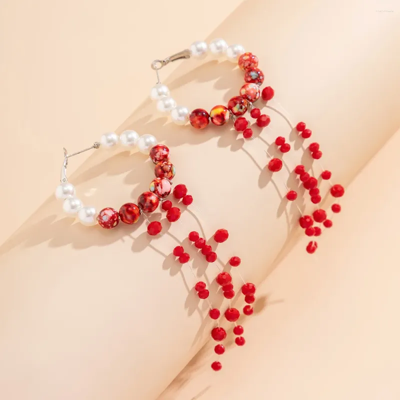 Orecchini pendenti In stile gotico Perla con nappa di cristallo Goccia di sangue creativa di Halloween lunga per gioielli personalizzati da donna