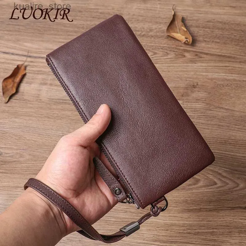 Money Clips LUOKIR High Quality Mens Authentic Clutch Bag Casual Soft Denim Long Wallet Womens Simple and Ultra thin Zipper Clip Coin Phone Bag L240402