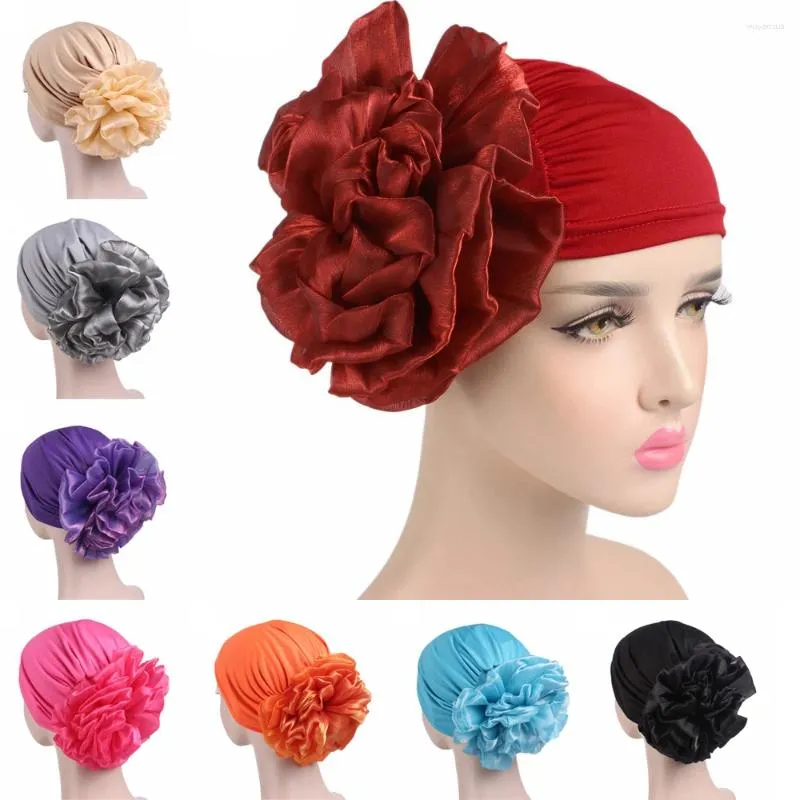 Ethnic Clothing Muslim Women Hijab Turban Big Flower Beanie Bonnet Head Scarf Wrap Chemo Cap Cancer Hat Islamic Headwear Hair Loss Cover