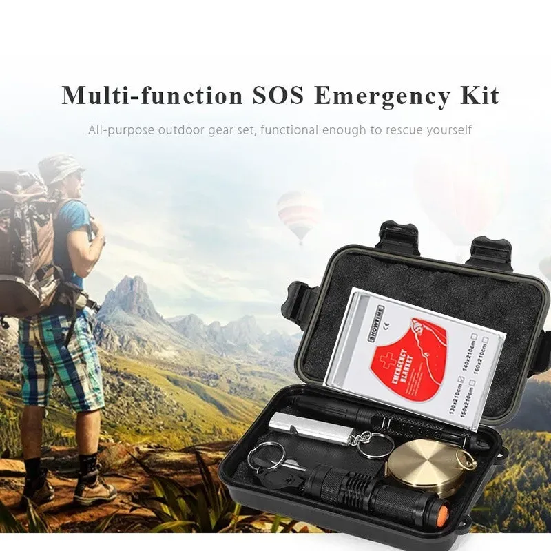 Survival Emergency Survival Kit Outdoor Camping Survival Gear Edc Kit Zaklampen, Kompas, Multitool voor Kamperen Wandelen Fietsen Jagen