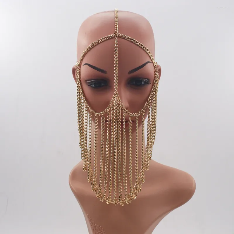 Haarspeldjes Mode Gouden Kleur Gezichtsmasker Ketting Metalen Lange Kwast Hoofd Feestaccessoires Hoofddeksel Sieraden Voor Vrouwen