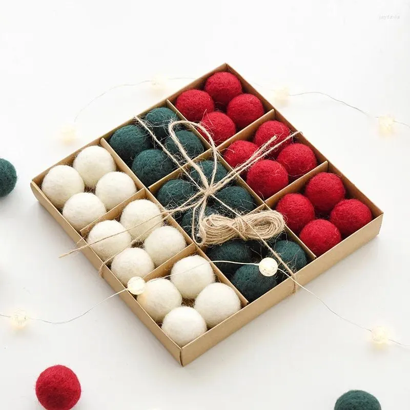 Party Decoration Christmas Ball Ornaments Wool Felt Small Pendant 36PCS Gift Boxes Red Green Bobo Tree DIY