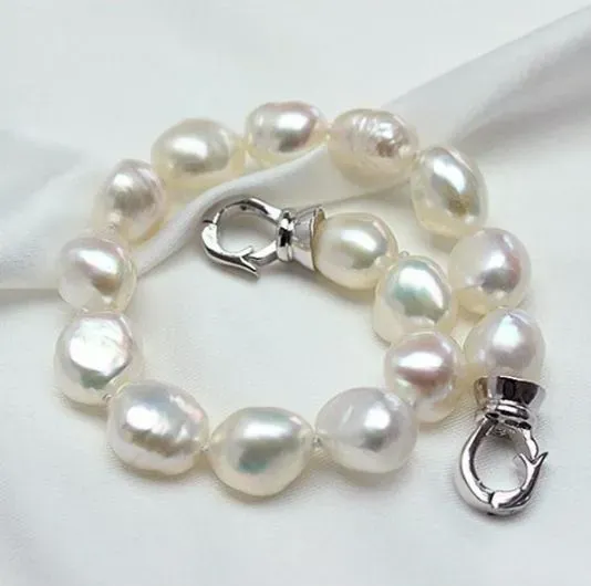 Bracelet de perle baroque natural de 89 mm de 89 mm chaîne à main argentée