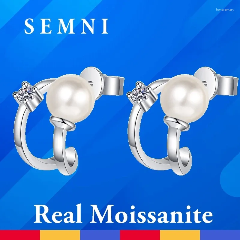 Orecchini a bottone SEMNI Moissanite e perla per le donne Brillanti gioielli da sposa Promette regalo Amore per sempre PT950 Placcato argento 925