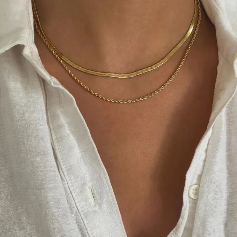 Hanger Kettingen Goud Kleur Visgraat Touw Ketting Gestapelde Ketting Delicate Gelaagdheid Set Whalsale