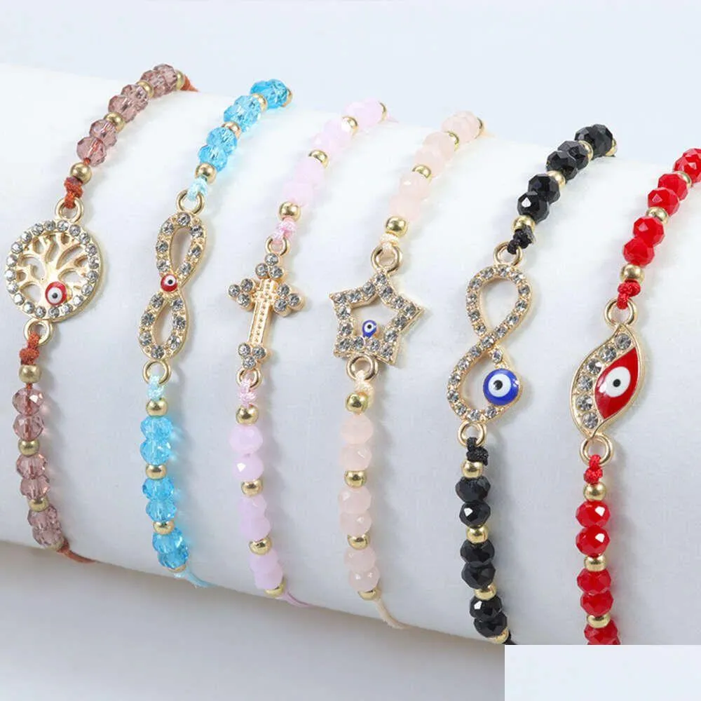 Bracelets de charme Colorf Cristal Perlé Boho Tresse Bracelet Fatima Main Eye Éléphant Démon Bling Diamant Et Bracelet Ensemble Pour Les Filles VSCO Dhya6